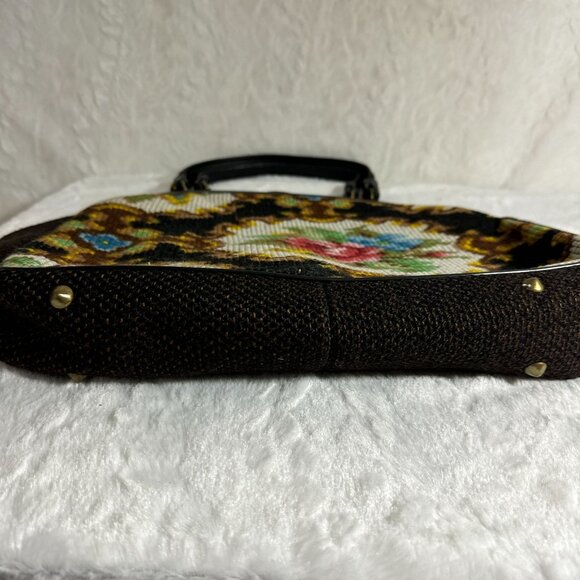Vintage Garay Made In USA Carpet Satchel Handbag Dual Handles & Brass Accents - Picture 11 of 12